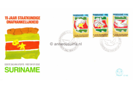 Republiek Suriname Zonnebloem E142 Onbeschreven 1e Dag-enveloppe 15 jaar staatkundige onafhankelijkheid van Suriname 1990