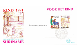 Republiek Suriname Zonnebloem E151 A Onbeschreven 1e Dag-enveloppe Blok Kinderzegels 1991