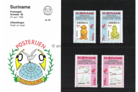 Republiek Suriname Zonnebloem Presentatiemapje PTT nr 74 Postfris Postzegelmapje De Internationale Postzegeltentoonstelling 'Granada' van 24 april t/m 3 mei in Granada 1992