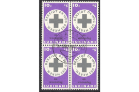 Suriname NVPH 490 Gestempeld (10 + 5 cent) (Blokje van vier) Paaszegels 1968