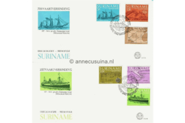 Republiek Suriname Zonnebloem E17 A en B Onbeschreven 1e Dag-enveloppe Stoombootpassagiersverbinding tussen Nederland en Suriname op 2 enveloppen 1977