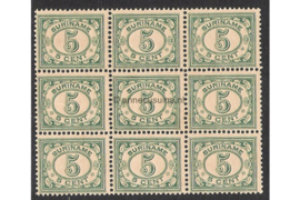 Suriname NVPH 78 Postfris FOTOLEVERING (5 cent) (Blokje van negen) Cijfer 1913-1931