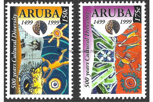 Aruba NVPH 232-233 Postfris 500 jaar Culturele diversiteit, Waarneming Aruba door Alonso de Ojeda in augustus 1499 1999