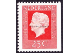Nederland NVPH 940K Gestempeld Rechterzijde ongetand (25 cent) Koningin Juliana ('Regina') in nieuwe tekening (uit PB13 en PB14) rozerood 1973