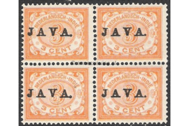 Nederlands-Indië NVPH 67 Postfris (3 cent) (Blokje van vier) Zegels der uitgiften 1902/3-1908 overdrukt met zwart met JAVA 1908