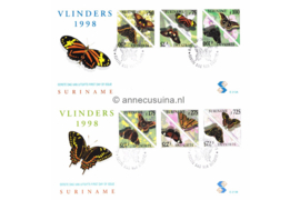 Republiek Suriname Zonnebloem E213 A en B Onbeschreven 1e Dag-enveloppe Vlinders op 2 enveloppen 1998