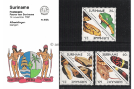 Republiek Suriname Zonnebloem Presentatiemapje PTT nr 69A en 69B Postfris Postzegelmapje Surinaamse slangen 1991