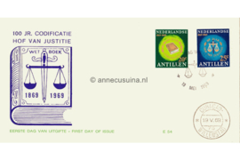 Nederlandse Antillen NVPH E54a (Uitgave met weegschaal en wetboek blauw) Onbeschreven 1e Dag-enveloppe100 jaar Hof van Justitie 1969