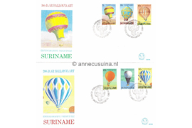 Republiek Suriname Zonnebloem E74 A en B Onbeschreven 1e Dag-enveloppe 200 jaar bemande ballonvaart op  2 enveloppen 1983