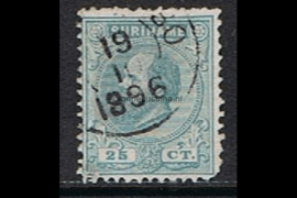 Suriname NVPH 10aA Gestempeld FOTOLEVERING (25 cent, ultramarijn) Koning Willem III Lijntanding 14 kl.g. 1870-1872