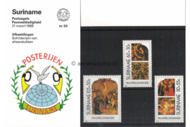 Republiek Suriname Zonnebloem Presentatiemapje PTT nr 50 Postfris Postzegelmapje Met toeslag als Paasweldadigheidszegels, Afbeeldingen van het paasfeest op schilderijen van Hongaarse meesters 1989