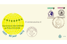 Suriname (Windroos) NVPH E100 (E100W) Onbeschreven 1e Dag-enveloppe 50 jaar Interpol 1973