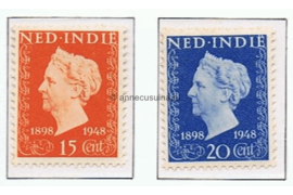 Nederlands Indië NVPH 347-348 Postfris Jubileumzegels Koningin Wilhelmina 1948