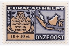 Curaçao NVPH LP61 Ongebruikt (10+10 cent) Curaçao Helpt. Idem met landkaart van Ned. Indië en inschrift Curaçao helpt onze Oost. 1946