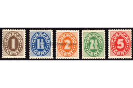 Curaçao NVPH 153-157 Gestempeld Cijfer, Indische druk 1942