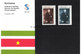 Republiek Suriname Zonnebloem Presentatiemapje PTT nr 115 Postfris Postzegelmapje De honderdste sterfdag van Heinrich von Stephan 1997