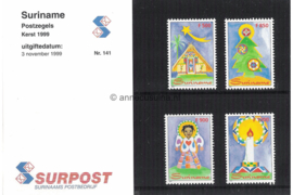 Republiek Suriname Zonnebloem Presentatiemapje PTT nr 141 Postfris Postzegelmapje Kerstzegels. Kerstmis 1999