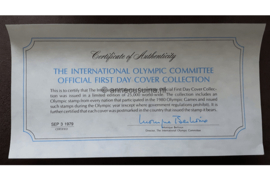 Met Certificaat! The International Olympic Committee Official First Day Cover Collection 1980 / THEMA Verzameling SPORT-OLYMPISCHE SPELEN