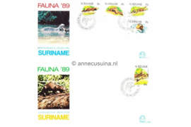 Republiek Suriname Zonnebloem E129 en E129 A Onbeschreven 1e Dag-enveloppe Surinaamse otters op 2 enveloppen  1989