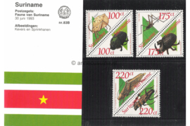 Republiek Suriname Zonnebloem Presentatiemapje PTT nr 83A en 83B Postfris Postzegelmapje Surinaamse kevers 1993
