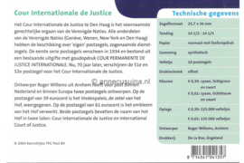 Nederland NVPH M292 (PZM292) Postfris Postzegelmapje Cour Internationale de Justice 2004
