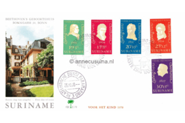 Suriname (Palmboom) NVPH E79 (E79P) Onbeschreven 1e Dag-enveloppe Kinderpostzegels, Ludwig von Beethoven 1970