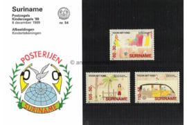 Republiek Suriname Zonnebloem Presentatiemapje PTT nr 54 Postfris Postzegelmapje Kinderzegels met toeslag ten bate van het kind. Afbeeldingen van 'kinderen helpen elkaar', 'kind in de natuur' en 'kind in de schoolbus' 1989