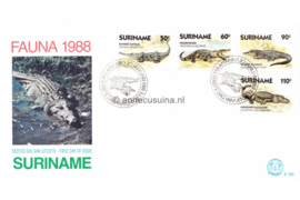 Republiek Suriname Zonnebloem E120 Onbeschreven 1e Dag-enveloppe Krokodillen 1988