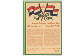 NVPH 1329-1332 Gestempeld Verzet en Bevrijding 1940-1945 1985 in speciaal programmaboekje van het Bevrijdingsconcert in het Concert en Congresgebouw De Doelen te Rotterdam op 5 mei 1985