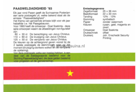 Republiek Suriname Zonnebloem Presentatiemapje PTT nr 82 Postfris Postzegelmapje Met toeslag als Paasweldadigheidszegels. Afbeeldingen van Christus aan het kruis. 1993