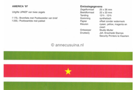 Republiek Suriname Zonnebloem Presentatiemapje PTT nr 124 (Paartje) Postfris Postzegelmapje U.P.A.E. America (negende serie) Afbeeldingen van een motor voor briefbezorging en van een postbesteller 1997
