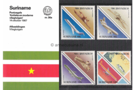 Republiek Suriname Zonnebloem Presentatiemapje PTT nr 36 en 36A Postfris Postzegelmapje Antieke en moderne vliegtuigen 1987
