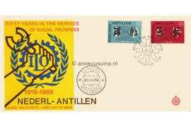 Nederlandse Antillen (Windroos) NVPH E56 (E56Wa) Onbeschreven 1e Dag-enveloppe 50 jaar Internationale Arbeidsorganisatie I.A.O. 1969