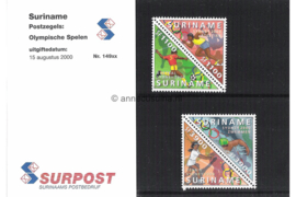 Republiek Suriname Zonnebloem Presentatiemapje PTT nr 149 XX Postfris Postzegelmapje De in Sydney gehouden Olympische Zomerspelen 2000 met afbeeldingen van verschillende sporten 2000