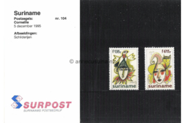Republiek Suriname Zonnebloem Presentatiemapje PTT nr 104 (Surpost) Postfris Postzegelmapje Ter ere van de schilder Corneille. Afbeeldingen van Jester met vogel en met kat 1995