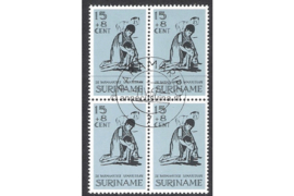 Suriname NVPH 471 Gestempeld (15 + 8 cent) (Blokje van vier) Paaszegels 1967