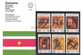 Republiek Suriname Zonnebloem Presentatiemapje PTT nr 5 en 5A Postfris Postzegelmapje De Olympische Zomerspelen te Los Angeles 1984