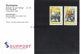 Republiek Suriname Zonnebloem Presentatiemapje PTT nr 112 Postfris Postzegelmapje Kinderzegels met afbeeldingen van schilderijen van Q. Jan Telling 1996