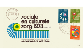 Nederlandse Antillen (Windroos) NVPH E75 (E75Wba/Uitgave zonder logo) Onbeschreven 1e Dag-enveloppe Cultureel en Sociaal Werk. Verkeersveiligheid 1973
