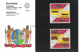 Republiek Suriname Zonnebloem Presentatiemapje PTT nr 94 Tête-bêches Postfris Postzegelmapje U.P.A.E. (zesde serie) Afbeeldingen van moderne en antieke postvoertuigen 1994