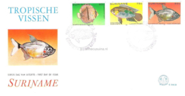 Republiek Suriname Zonnebloem E44 B Onbeschreven 1e Dag-enveloppe Luchtpostzegels Tropische vissen uit het Amazonegebied 1980