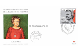 Suriname (Palmboom) NVPH E98 (E98P) Onbeschreven 1e Dag-enveloppe Zilveren regeringsjubileum Koningin Juliana 1973