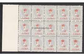 Suriname NVPH 60 Postfris FOTOLEVERING (1/2 cent op 1 cent) (Veldeel van vijftien zegels) Hulpuitgifte. Frankeerzegels van de uitgifte 1890-1900, overdrukt in rood 1911