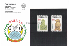Republiek Suriname Zonnebloem Presentatiemapje PTT nr 53 Postfris Postzegelmapje U.P.A.E. America (eerste serie) Afbeeldingen van jade-stenen en van een beeld van een zwangere vrouw 1989