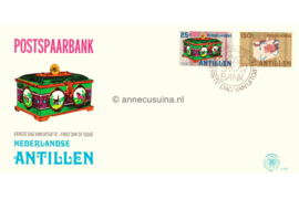 SPECIALITEIT! Nederlandse Antillen (Postdienst) NVPH E130 (E130PO-SPEC) Onbeschreven (MET ZWART GELE BEDRUKKING OP DE ACHTERZIJDE!) 1e Dag-enveloppe 75 jaar Postspaarbank 1980