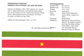 Republiek Suriname Zonnebloem Presentatiemapje PTT nr 115 Postfris Postzegelmapje De honderdste sterfdag van Heinrich von Stephan 1997