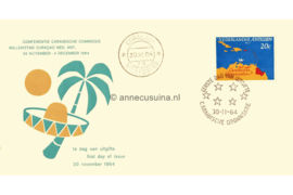 Nederlandse Antillen NVPH E32d (Uitgave met sombrero en palmboom) Onbeschreven 1e Dag-enveloppe Caribische Raad 1964