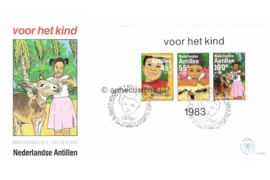 Nederlandse Antillen (Postdienst) NVPH E160a (E160APO) Onbeschreven 1e Dag-enveloppe Blok Kinderzegels, kinderen met dieren 1983