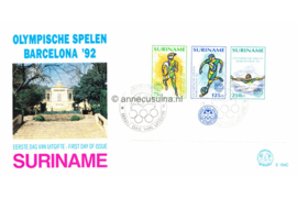 Republiek Suriname Zonnebloem E154 C Onbeschreven 1e Dag-enveloppe Blok De Olympische Spelen in Barcelona 1992