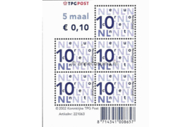 Nederland NVPH V2135b Postfris Velletje 5 x 0,10 euro met TPG Post logo I-fosfor 2002